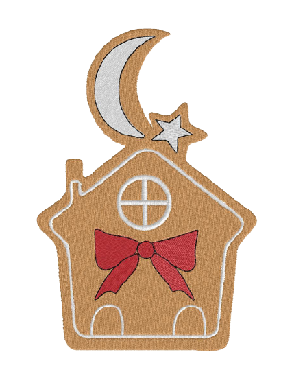 Motif de broderie Maison avec lune en pain d'épices